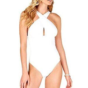 NWT! MIchael Kors White Solid Convertible Ruched One Piece Swimsuit NEW!
